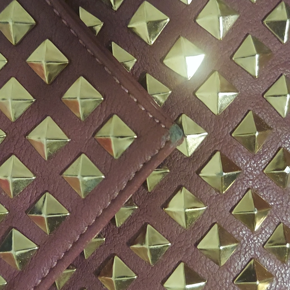 MMS Design Studio Burgundy Envelope Clutch with Gold Pyramid Studs - Picture 9 of 15